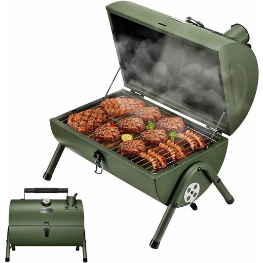 Portable Adjustable Charcoal Grill for Outdoor Hiking and Picnics - Multi-Functional Metal BBQ Smoker in Green - Loft&Timber