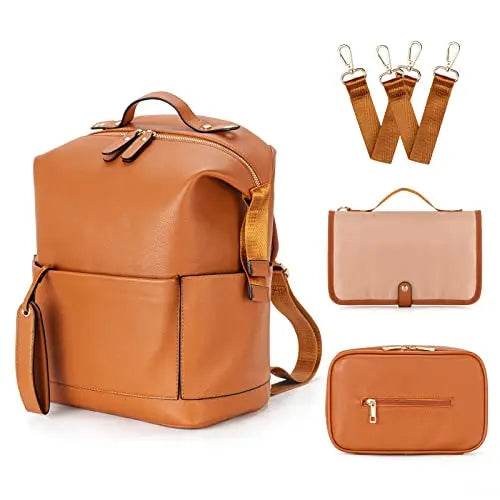New 6 Types PU Leather Mommy Bag Large Capacity Backpack - Loft&Timber