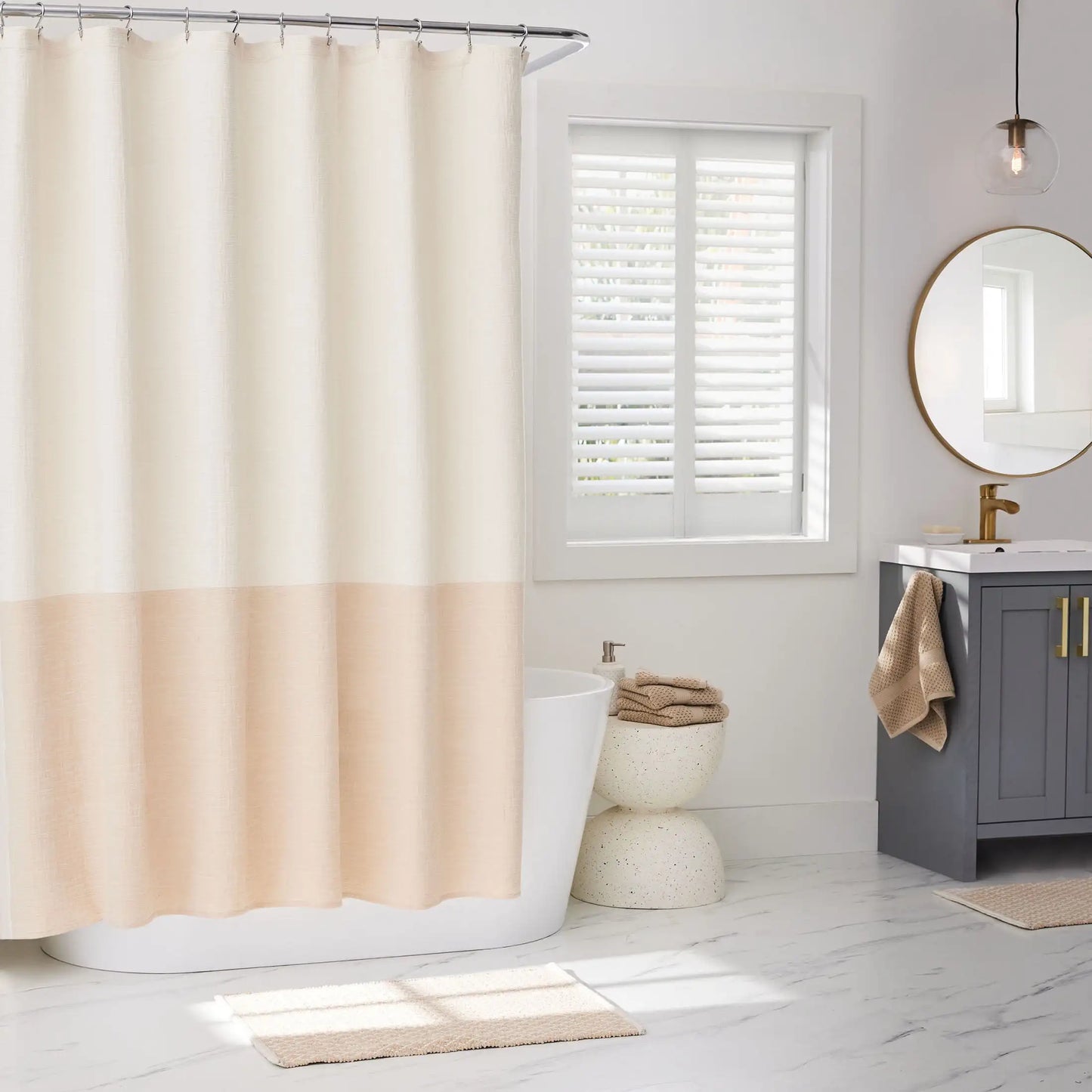 Gardens Tan Color Block Boucle Cotton/Poly Shower Curtain, 72" x 72"