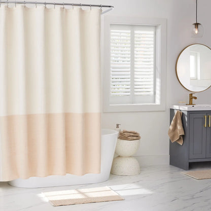 Gardens Tan Color Block Boucle Cotton/Poly Shower Curtain, 72" x 72"