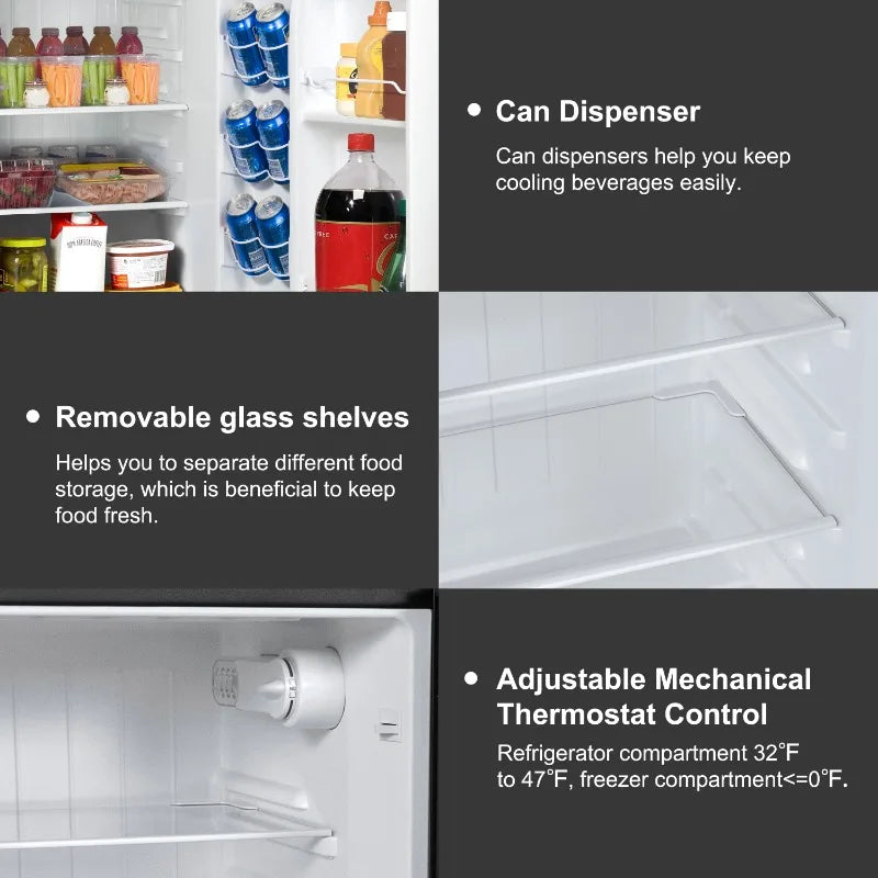 Kitchen Helper Galanz 4.6. Cu ft Two Door Mini Refrigerator with Freezer, Stainless Steel, Width 19.13"