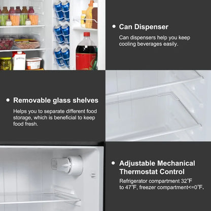 Kitchen Helper Galanz 4.6. Cu ft Two Door Mini Refrigerator with Freezer, Stainless Steel, Width 19.13"