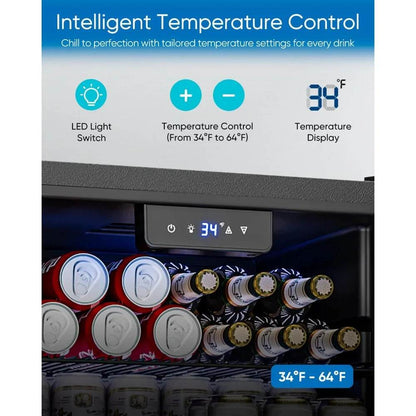 Beverage Refrigerator Cooler - 126 Can Mini Fridge Glass Door - Loft&Timber