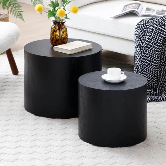 Round Coffee Table Set of 2 Nesting Coffee Tables, BLACK - Loft&Timber