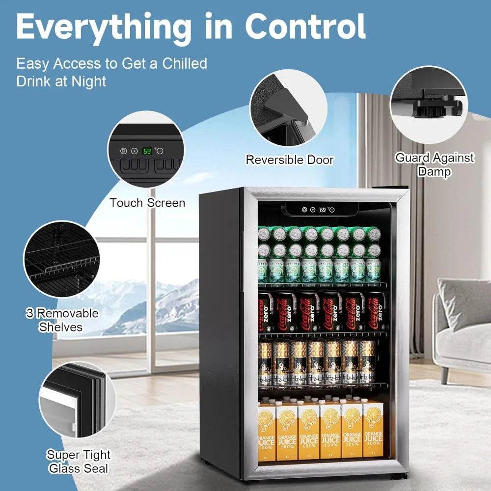 Compact Beverage Refrigerator, 110 Can/3.1 Cubic Feet Fridge - Loft&Timber