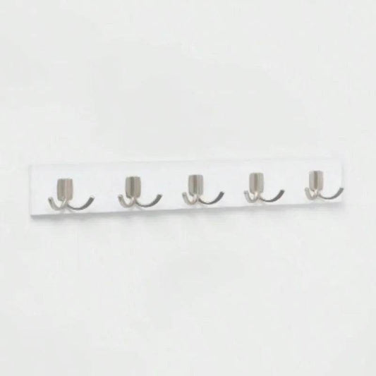 Modern 5 Hook Bar Nickel/White - Wall Mounted Hook Rack - Loft&Timber