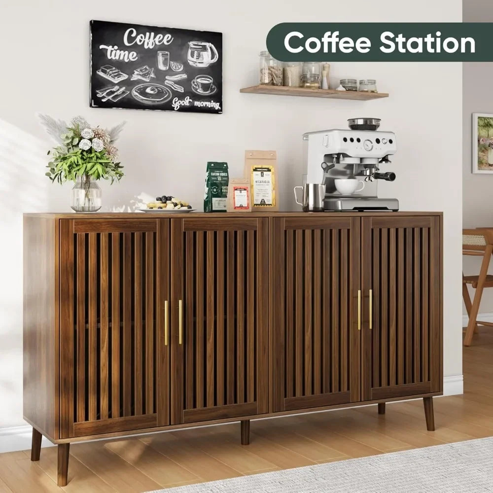 63" Long Sideboard Buffet with 4 Louvered Doors - Loft&Timber