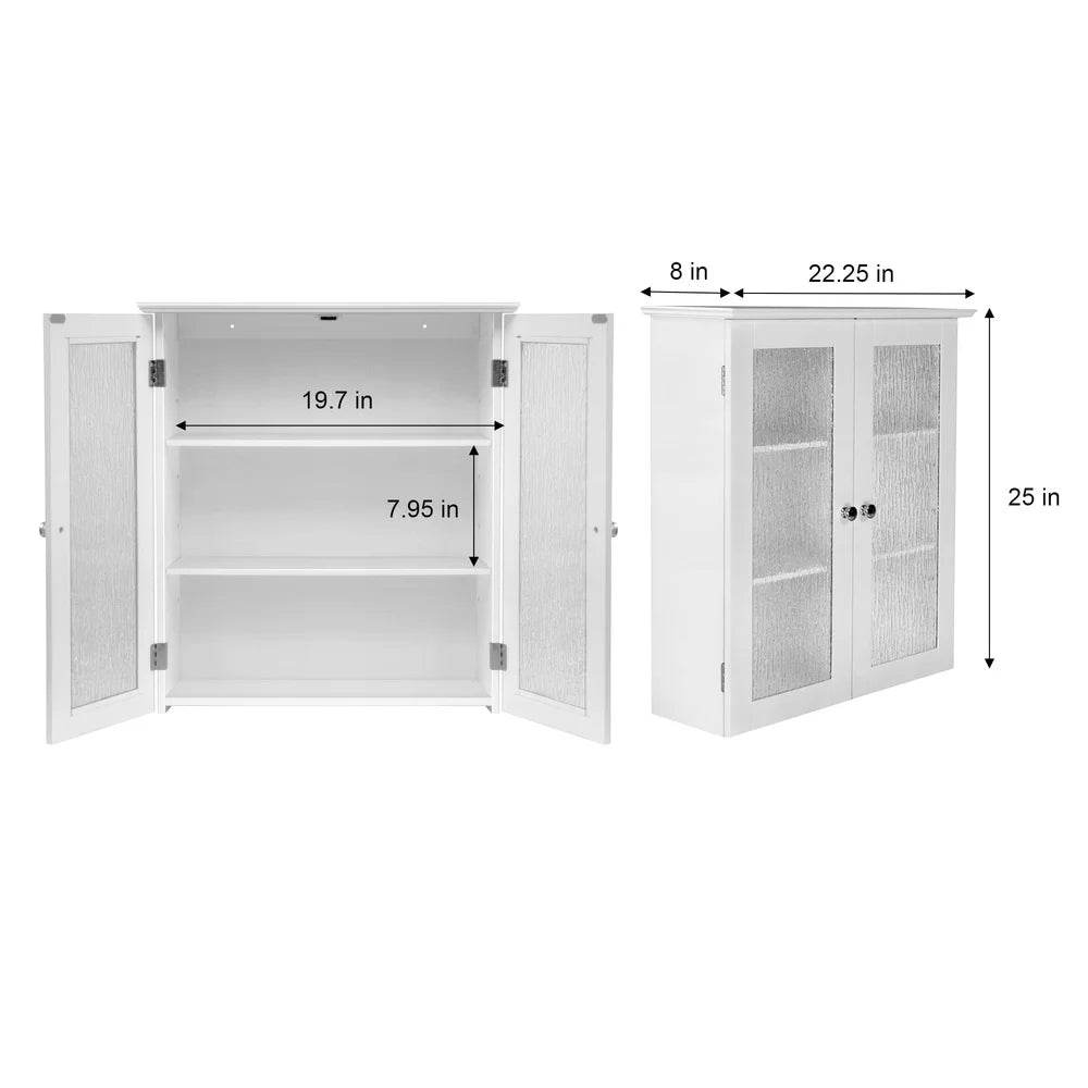 Removable Wall Cabinet with Adjustable Shelves Water-Textured Glass Doors - Loft&Timber