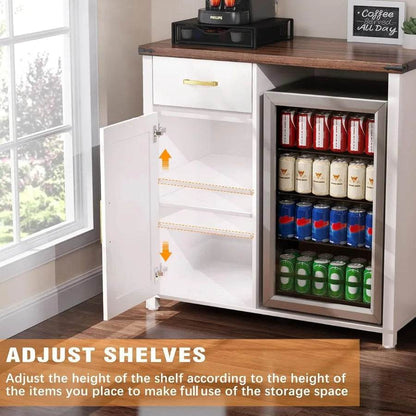 Compact Coffee Bar with Integrated Mini Fridge Cabinet Stand 39.4 Wide X 20.9 Dept