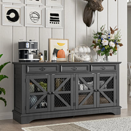 ZBOM 63" Farmhouse Buffet Sideboard Cabinet with 3 Drawers and Charging Station - Loft&Timber