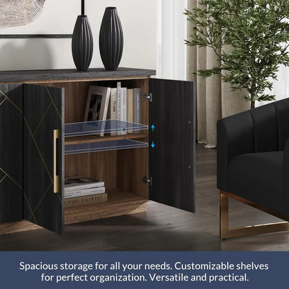 65" Buffet Sideboard Cabinet with Elegant Gold Trim - Loft&Timber