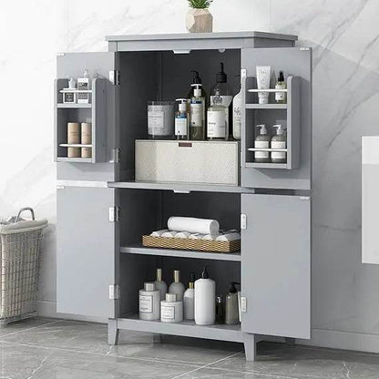 Elegant Bathroom Floor Storage Cabinet, Bathroom Storage Unit, Freestanding Cabinet with 4 Doors (White) - Loft&Timber