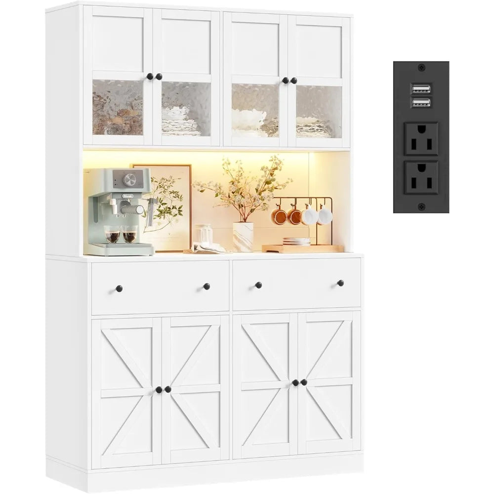 71" Pantry Cabinet with LED Light and Charging Station - Loft&Timber