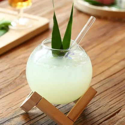 Cocktail Glass Cup with Wooden Bottom - Loft&Timber