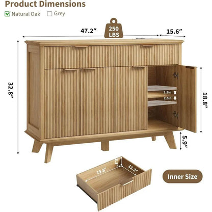 Sideboard Buffet Cabinet with Charging Station (2 Drawer, Natural Oak) - Loft&Timber