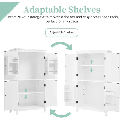 Elegant Bathroom Floor Storage Cabinet, Bathroom Storage Unit, Freestanding Cabinet with 4 Doors (White) - Loft&Timber