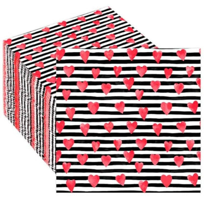 50 Pack Paper napkins Red Heart Stripe Cocktail napkins - Loft&Timber