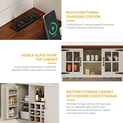 Coffee Bar Cabinet with Power Outlet/Lights, 72" Pantry wers, Tall Liquor Cabin - Loft&Timber