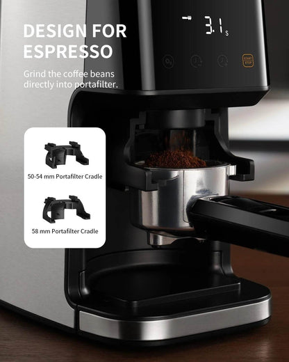Conical Burr Espresso Coffee Grinder Electric with Precision Timer 2.0,Touchscreen Adjustable Burr Mill with 51 Precise Settings - Loft&Timber