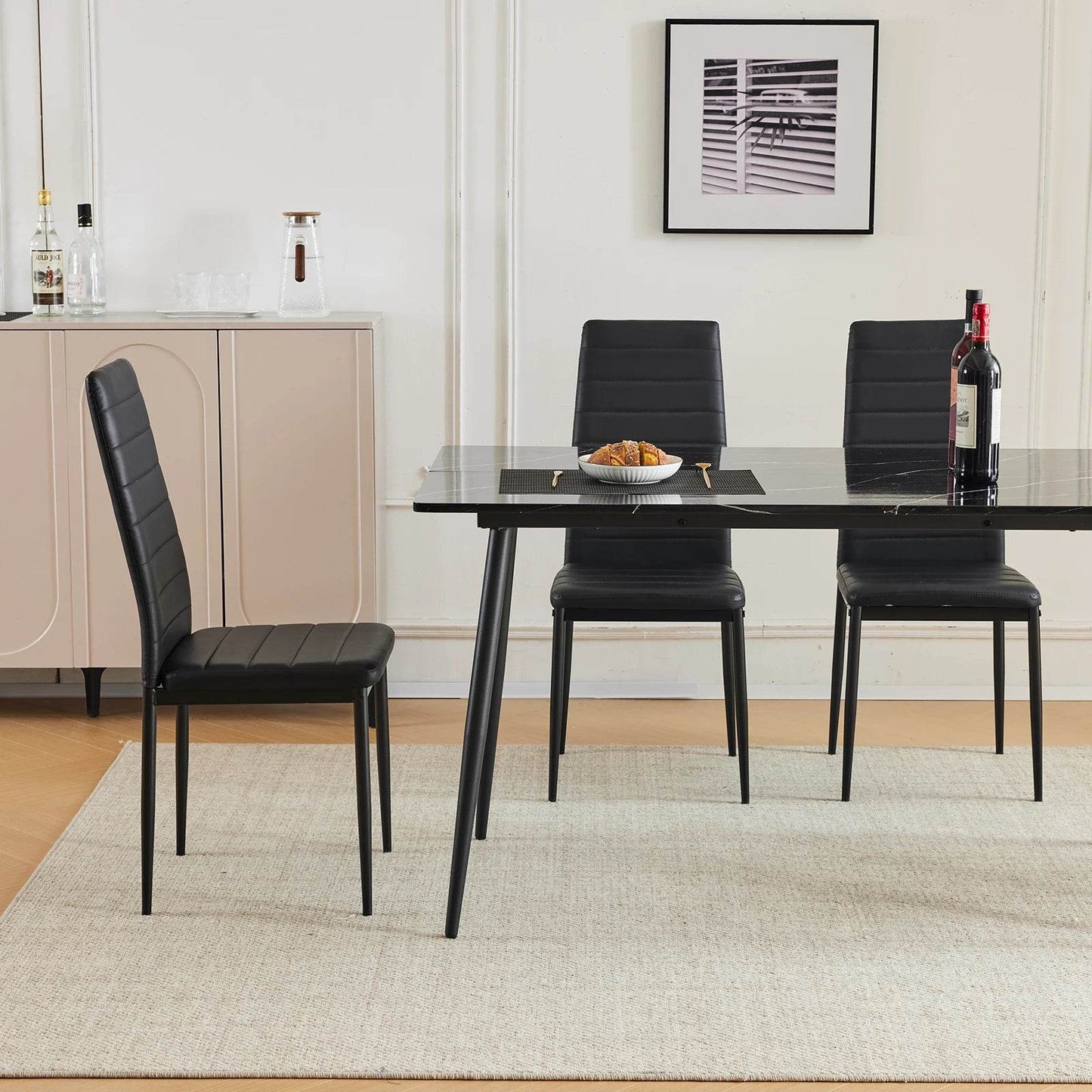 Rectangular table with arc MDF Black tabletop splicing PVC marble surface 140*76*76cm - Loft&Timber