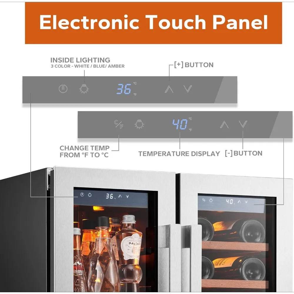 24 Inch Dual Zone Wine & Beverage Refrigerator – 60-Can & 20-Bottle Capacity, 36-72°F Cooling, 3 LED Lights & Glass Door