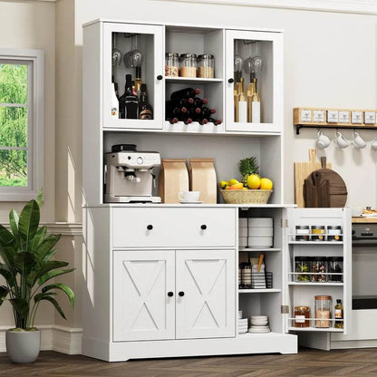 Tall Kitchen Pantry Storage Cabinet with Wine Rack - Loft&Timber