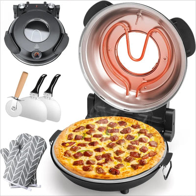 Electric Pizza Oven Indoor with Glazed Ceramic Stone, 12-Inch