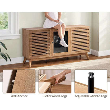 60" coffe bar cabinet with built-in beverage refrigerator– wine bar with 24 cans mini fridge and sideboard buffet cabinet