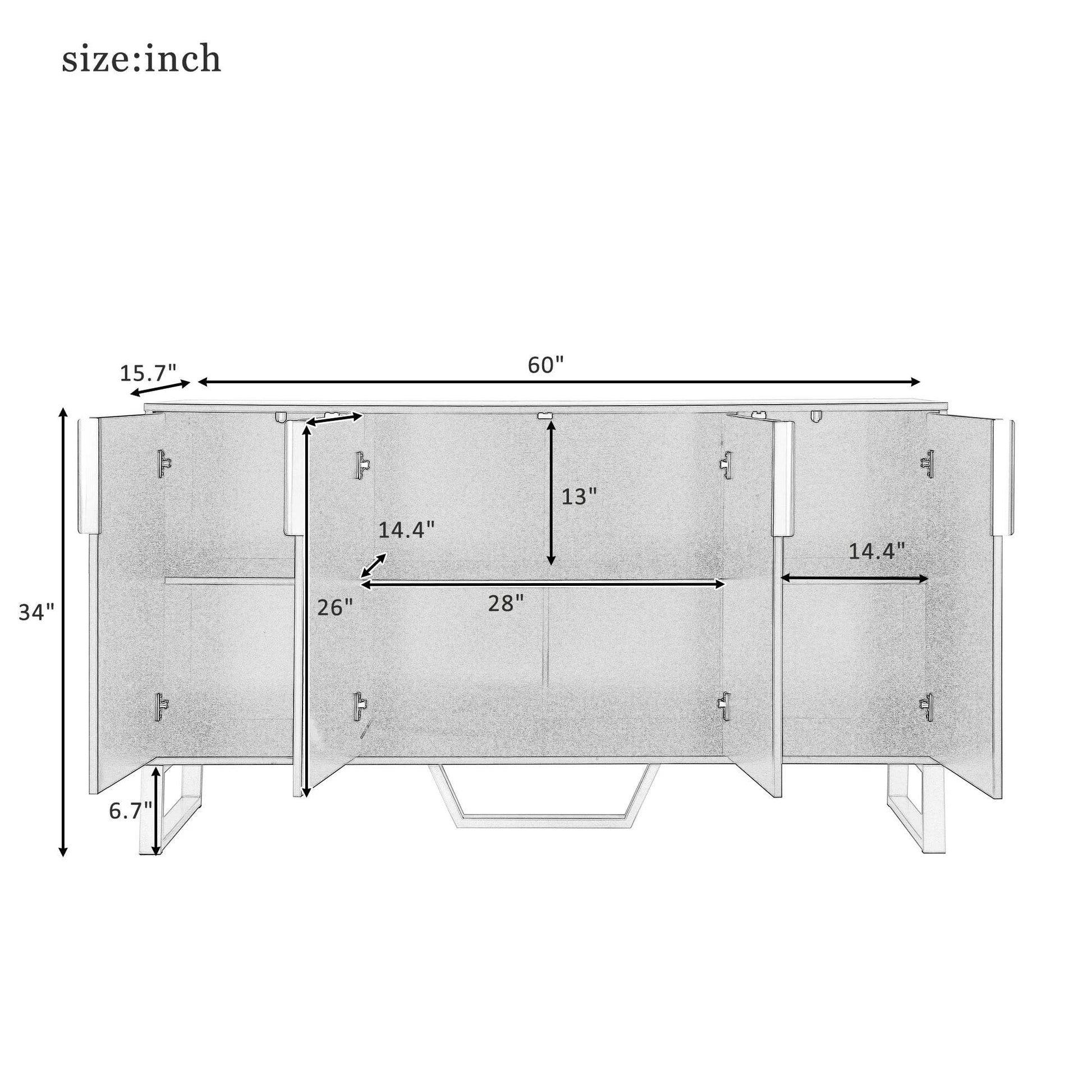 Modern sideboard with Four Doors; Metal handles & Legs - Loft&Timber