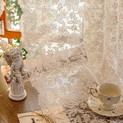 2PC French Vintage Embroidery Lace Beige Sheer Curtains - Loft&Timber