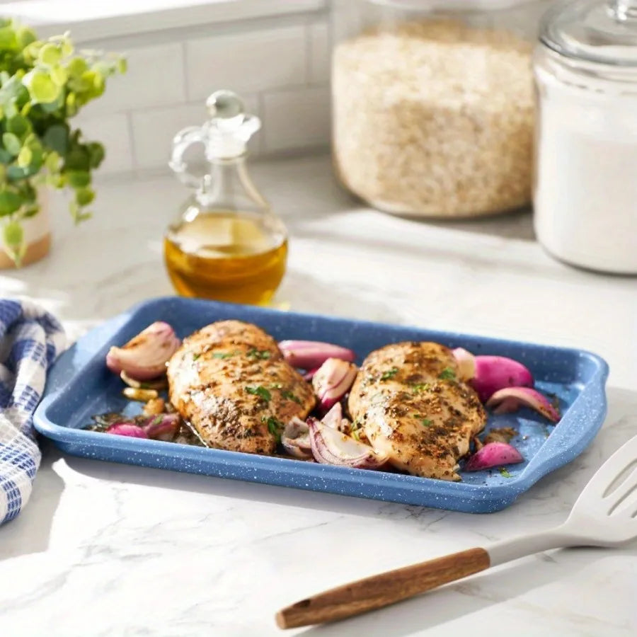 Nonstick Quarter Baking Sheet, 13" x 9", Teal Speckled - Loft&Timber