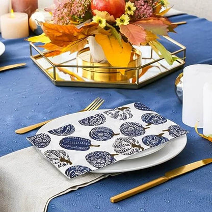 80 Pack Porcelain Pumpkins Guest napkins Disposable Blue Botanical Leaves - Loft&Timber
