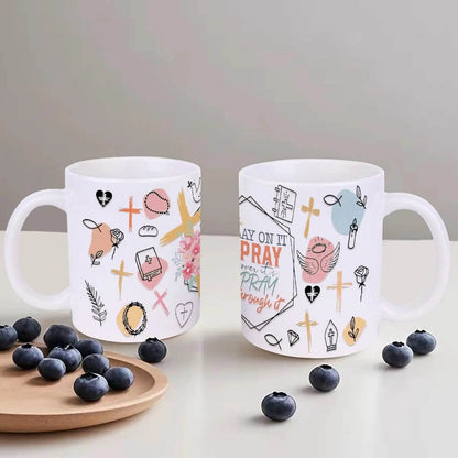 Pray On It Pray Over It Pray Through It Ceramic Coffee Mug Bible Verse Drinkware, 11oz - Loft&Timber