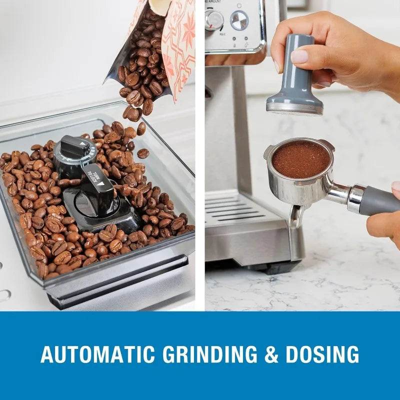 Machine - Semi Automatic Coffee Maker With Auto Tamper, Auto Cleaning, Milk Steamer & Frother, & Bean Grinder - Loft&Timber