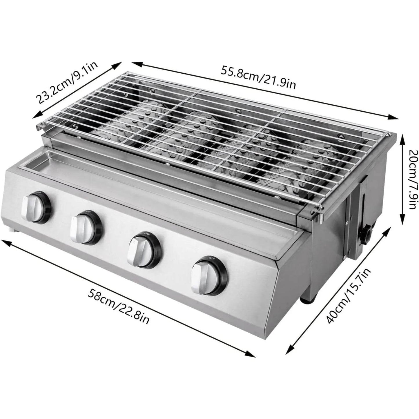 Professional 4-Burner Stainless Steel Portable Tabletop Propane/LPG Gas Grill - Loft&Timber
