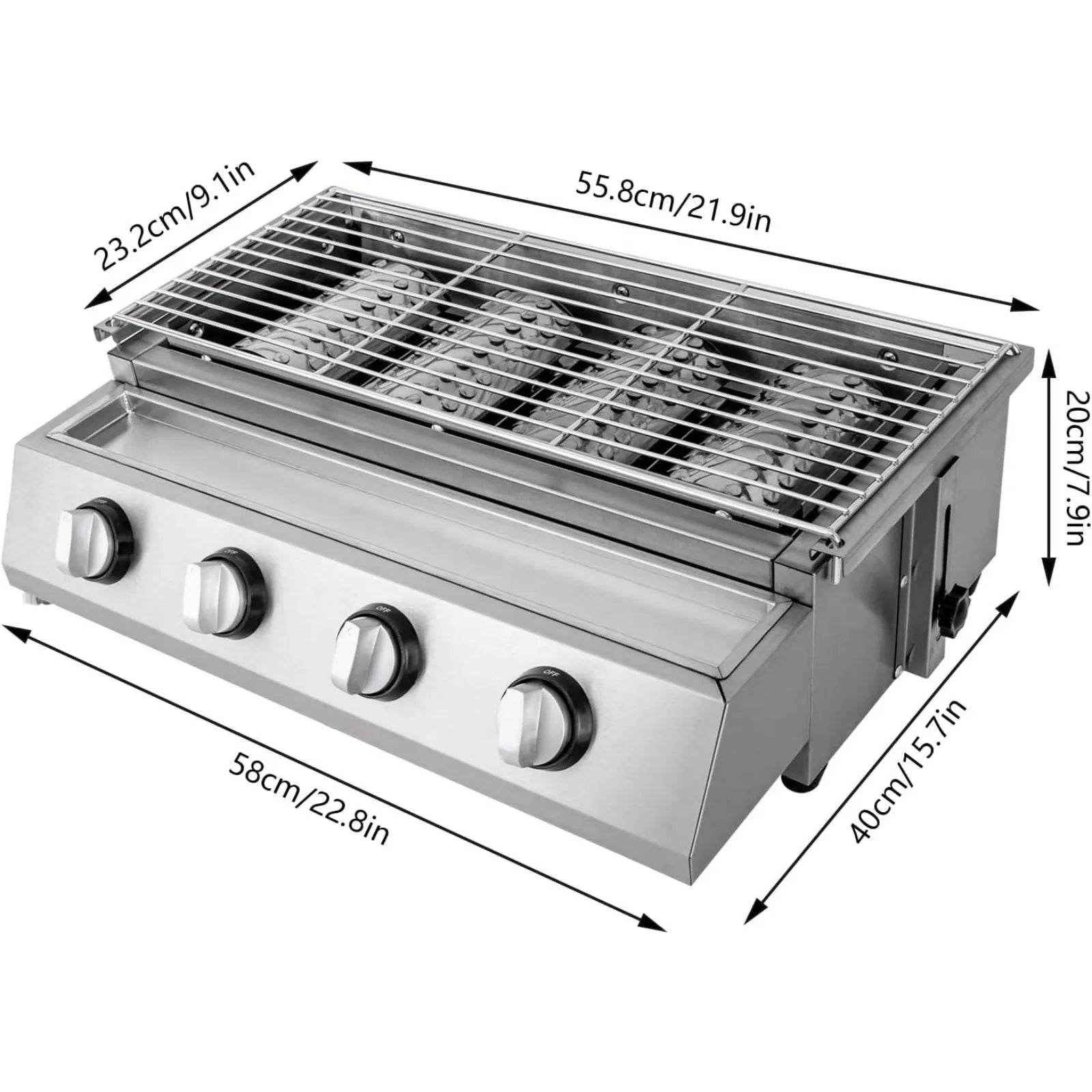 Professional 4-Burner Stainless Steel Portable Tabletop Propane/LPG Gas Grill - Loft&Timber