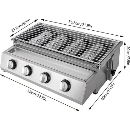 Professional 4-Burner Stainless Steel Portable Tabletop Propane/LPG Gas Grill - Loft&Timber