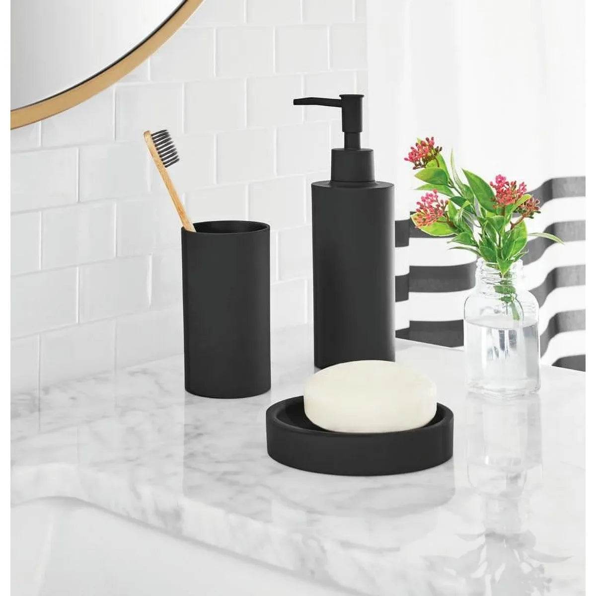 17-Piece Black & White Stripe Polyester/Plastic Shower Curtain - Loft&Timber