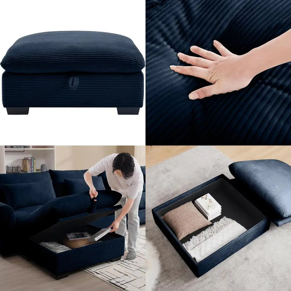 Corduroy Oversized Storage Ottoman: Soft Footrest for Modular Sofas, Modern Ottoman Footstool Settee for Living Room and Bedroom