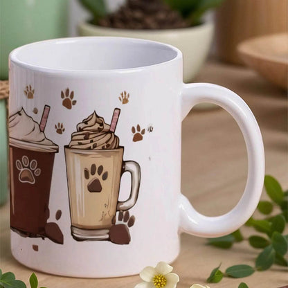 Four Coffee Cups With Paw Prints And Ice Cream. Coffee Cups, 330ml White Ceramic Sublimation Cups - Loft&Timber