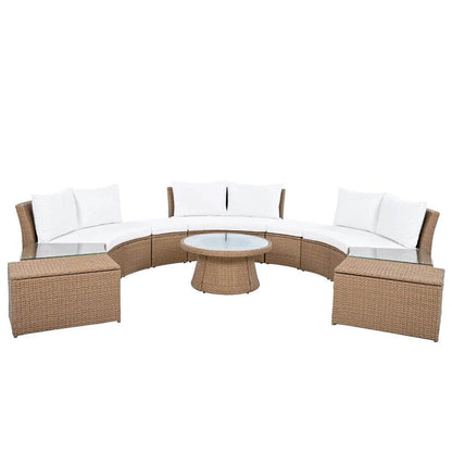 10-Piece Outdoor Sectional Rattan Sofa Set, White - Loft&Timber