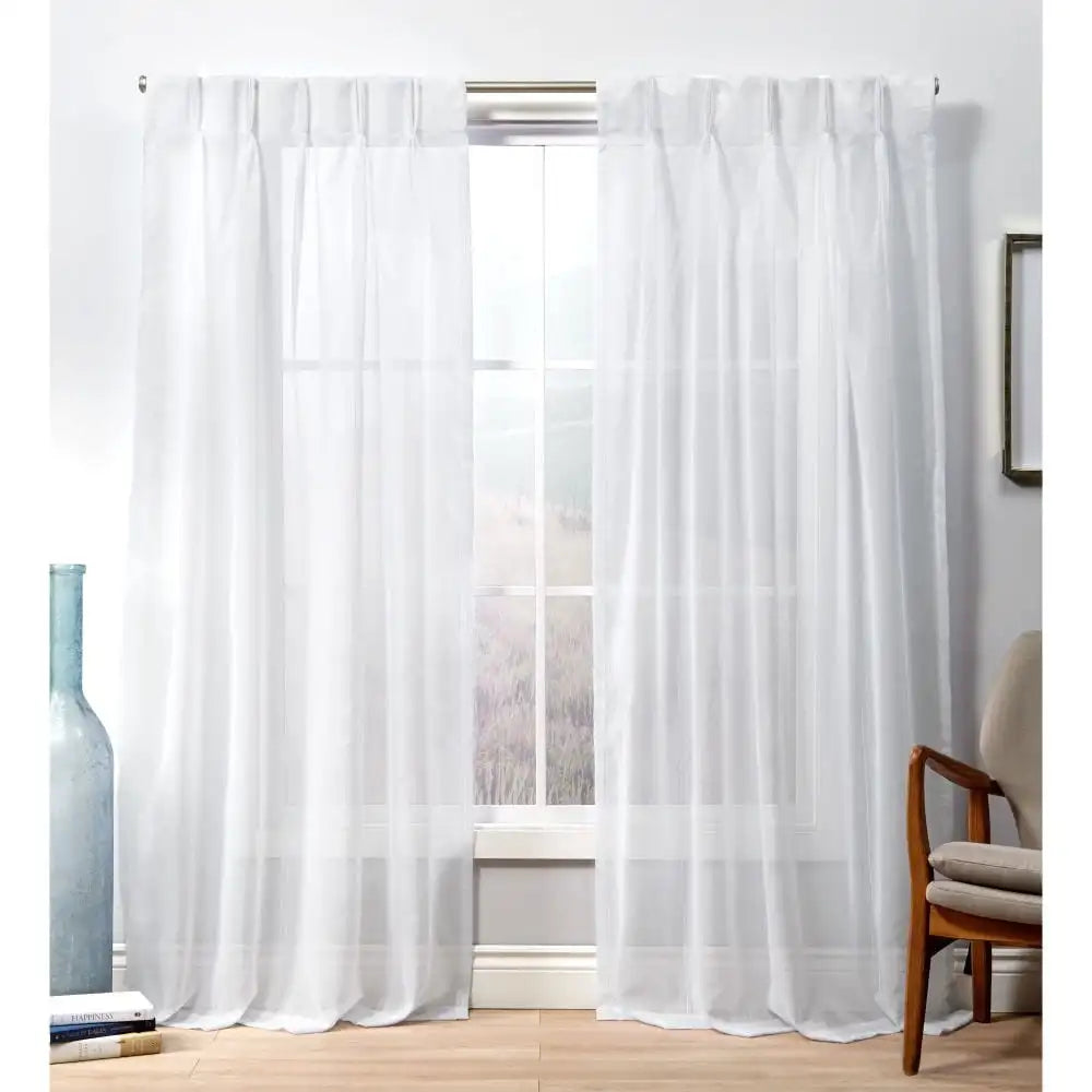 Penny Sheer Embellished Stripe Grommet Top Curtain Panel Pair, 108" Length, Winter White