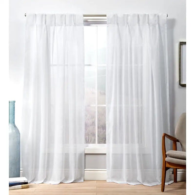 Penny Sheer Embellished Stripe Grommet Top Curtain Panel Pair, 108" Length, Winter White
