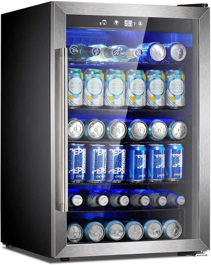 4.5 Cu.ft Beverage Refrigerator and Cooler, 145 Can Mini Fridge Glass Door,Digital Temperature Display - Loft&Timber