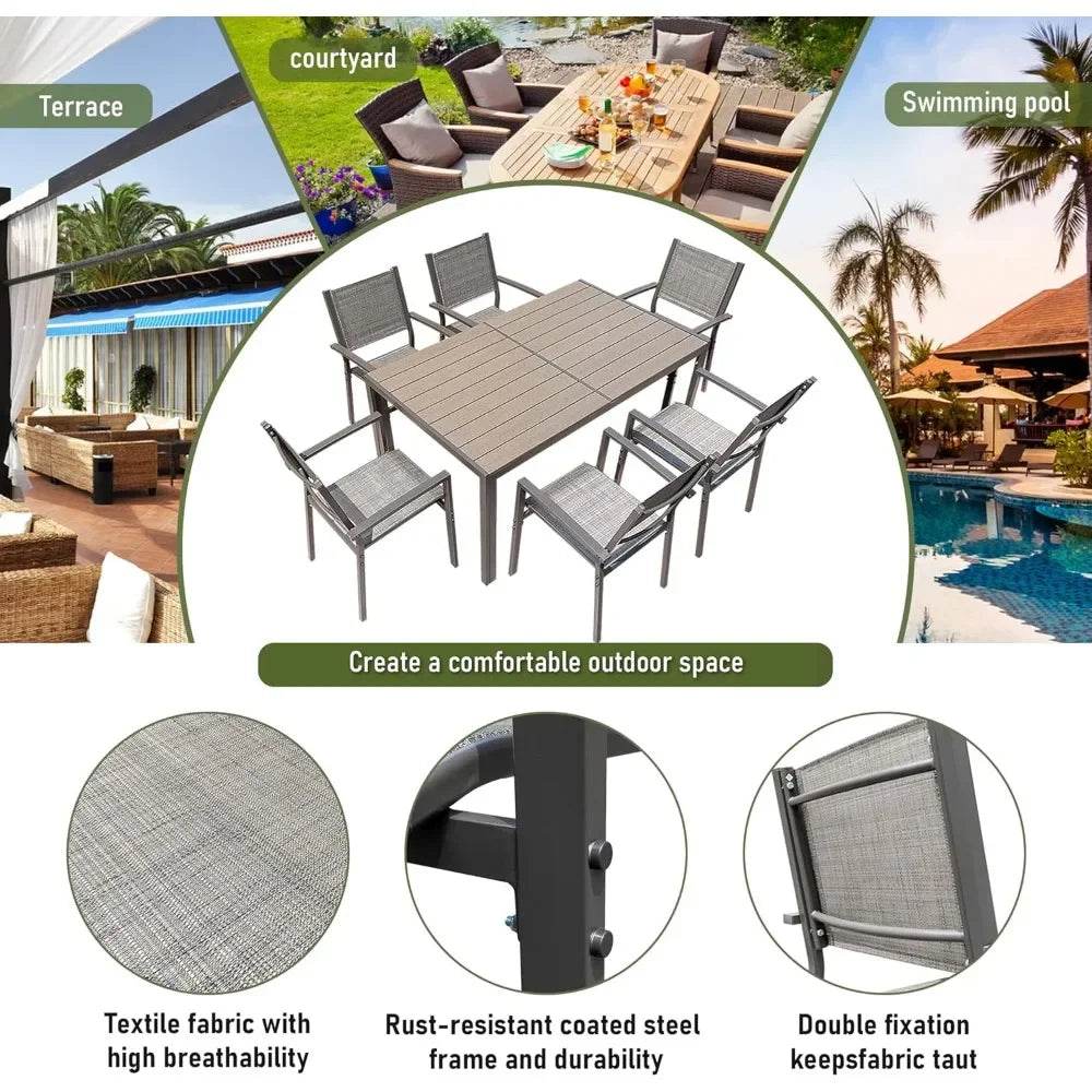Weather Resistant Table and 6 Stackable Textile Chairs - Loft&Timber