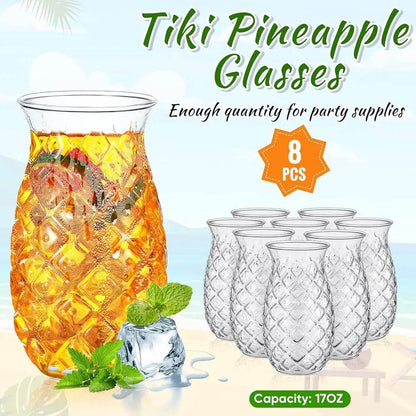 Set Of 8 Tiki Pineapple Glasses 17 Oz Retro Relief Cups - Loft&Timber