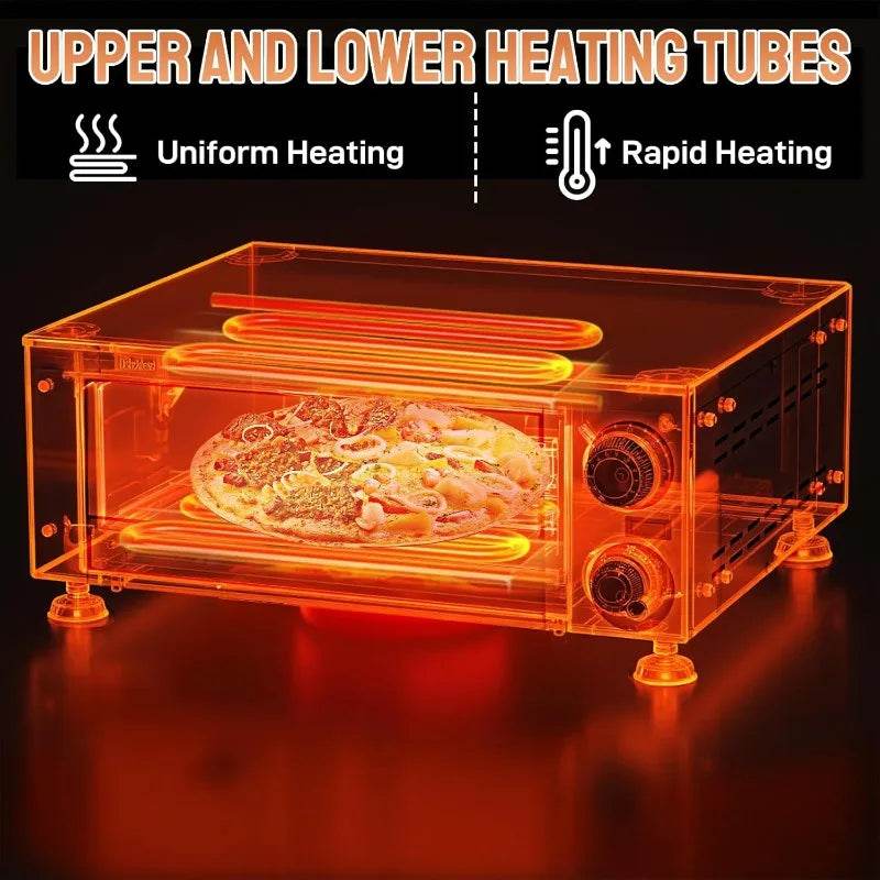 Electric Countertop Pizza Oven, Commercial Indoor Pizza Oven Stainless Steel 1100W with Removable Crumb Tray - Loft&Timber