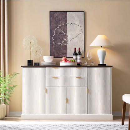 58" White Fluted Buffet Cabinet with Storage - Loft&Timber