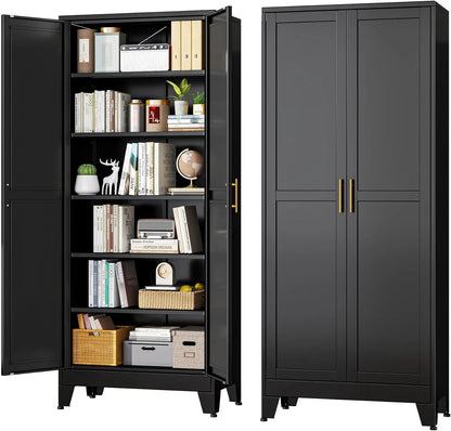 Black Metal Storage Cabinet,75" Steel Pantry - Loft&Timber