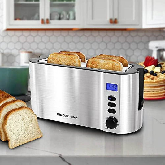 4-Slice Digital Stainless Steel Long-Slot Toaster with LED Display - Loft&Timber